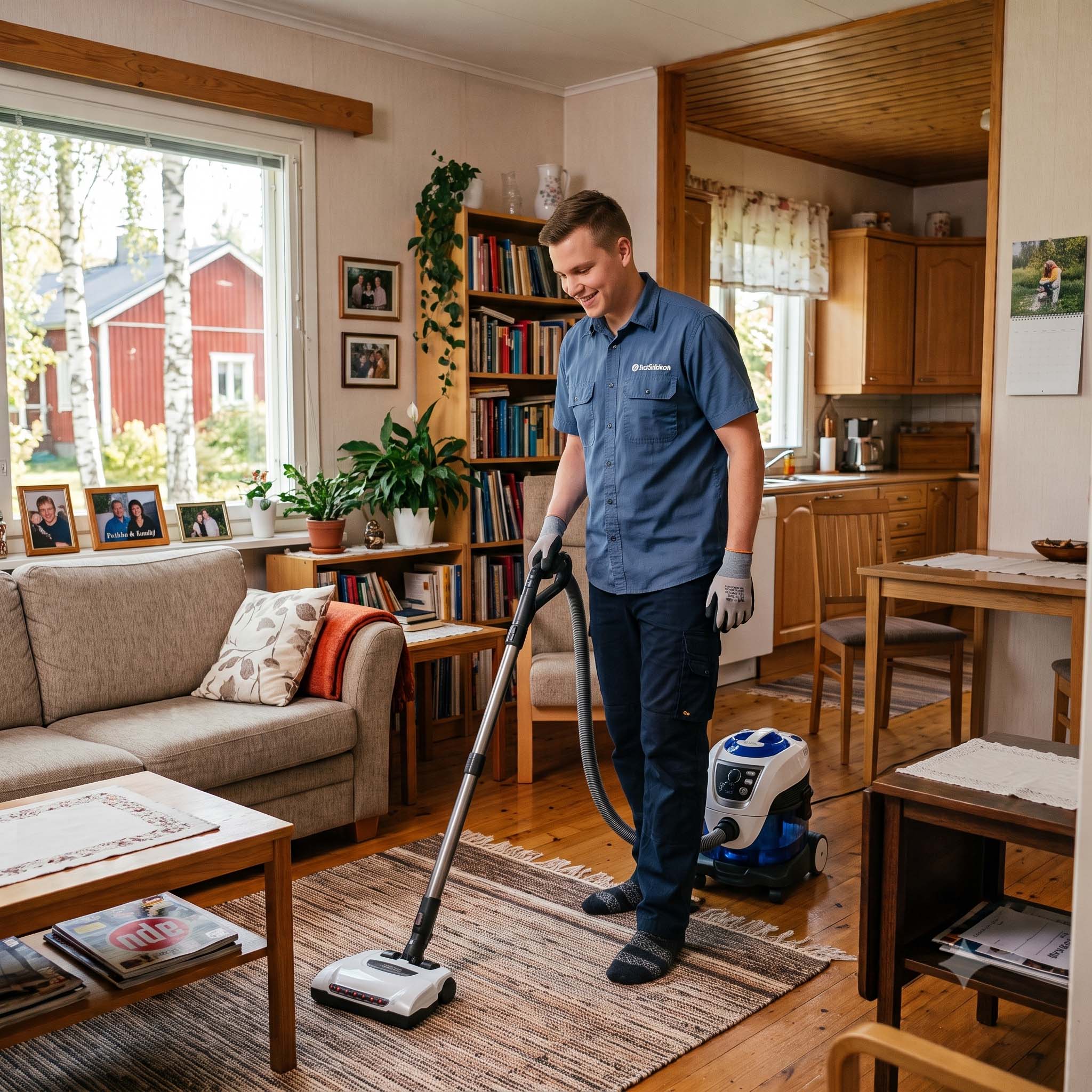Männynhavun siivooja siivoamassa Pirkon kotia