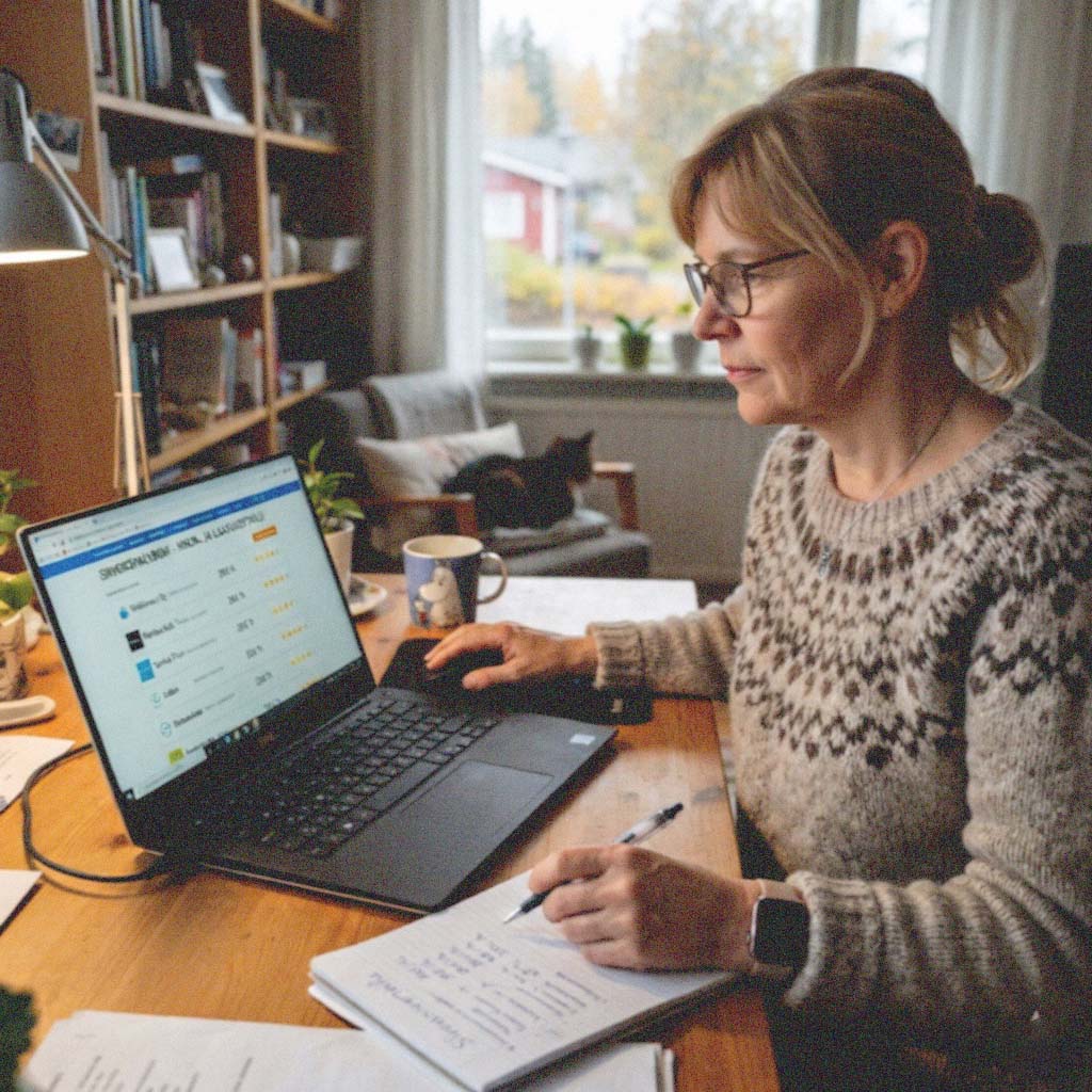 Nainen tekee siivouspalveluiden hintavertailua.